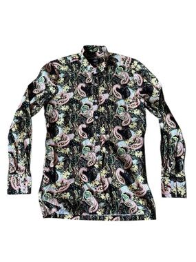 P.H.I.X Mens XS Half Button Down Long Sleeve Shirt Paisley Flashy London